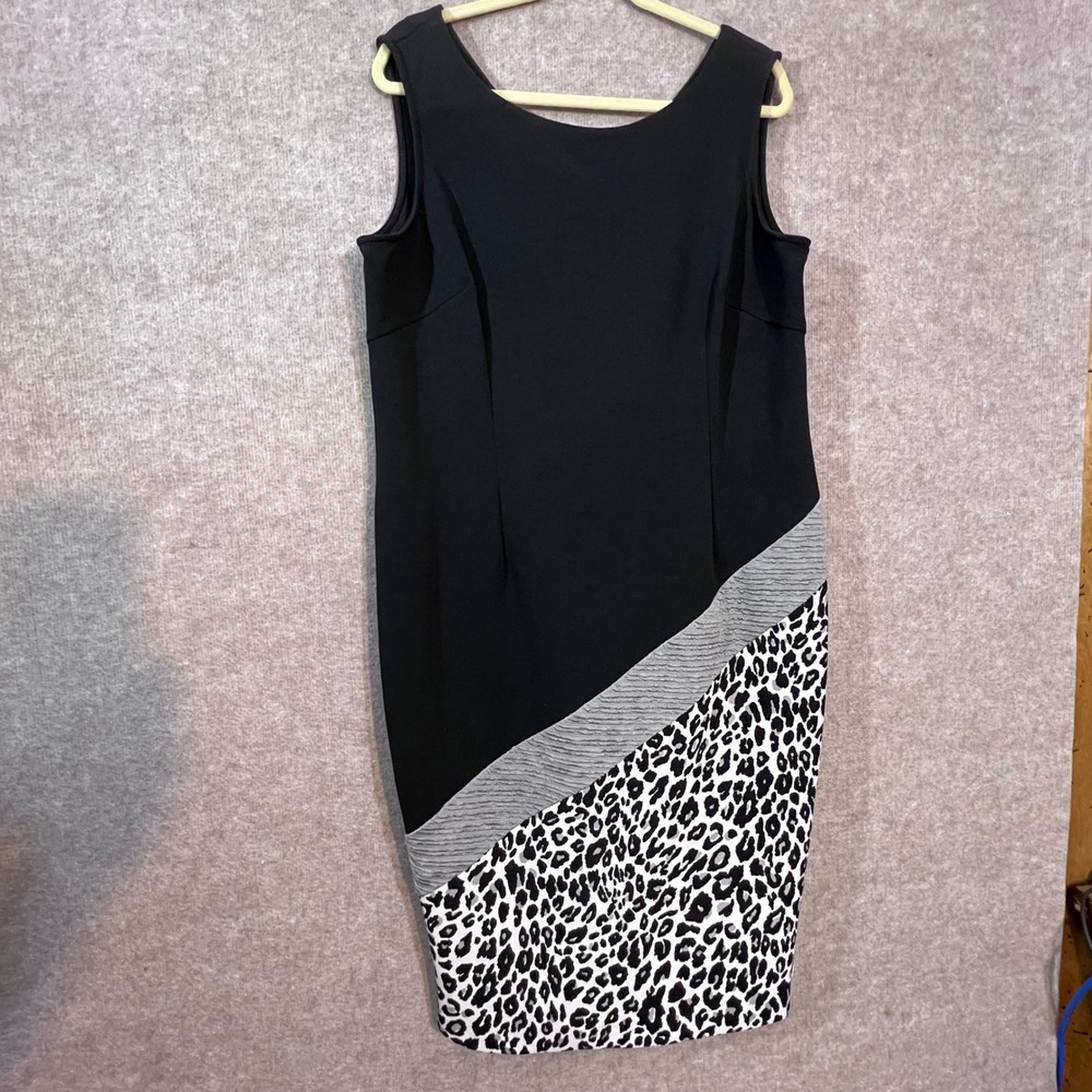 Maya Brooke Dress Womens 16 Black Animal Print Colorblock Sheath Mob Wife Chic